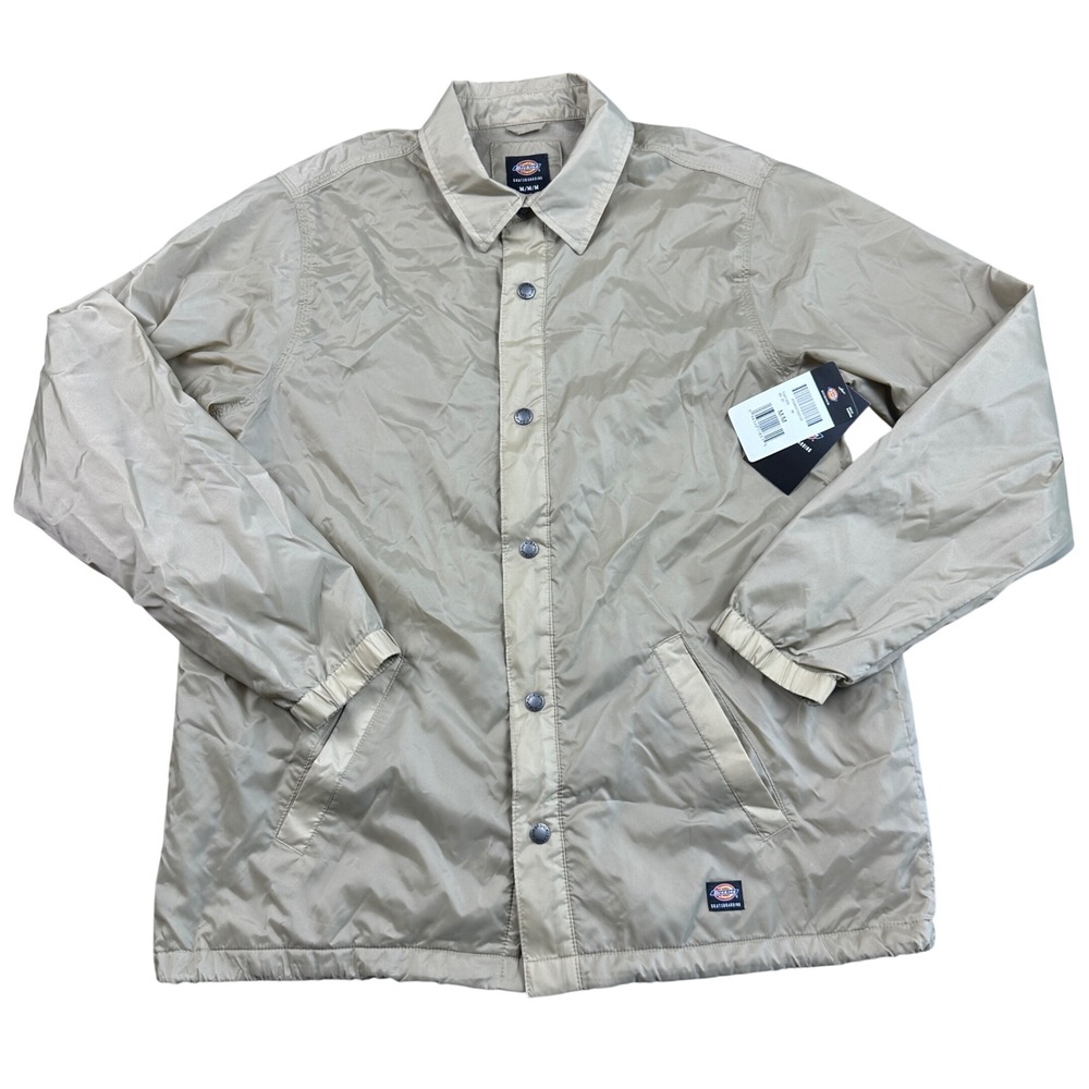 NEW Dickies Skateboarding Coaches Jacket Tan Khaki Fleece Lined Skate Mens M
